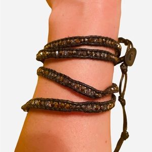 Chan Luu black with gold and silver leather wrap bracelet